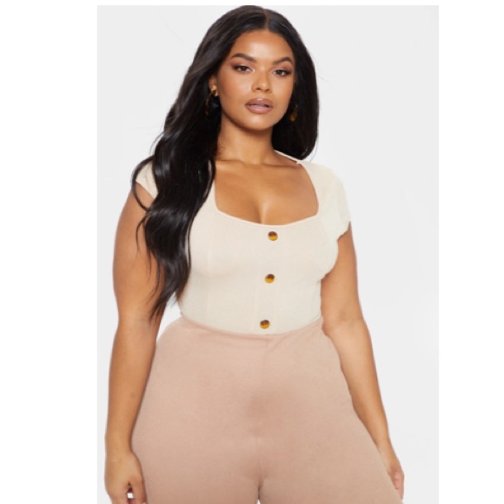 Plus Button Front Short Sleeve Body Suit